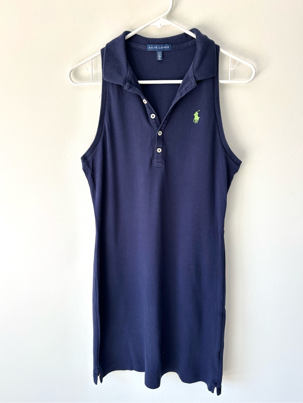Ralph Lauren Sleeveless Polo Mini Dress Navy Blue Green Embroidered Pony Preppy